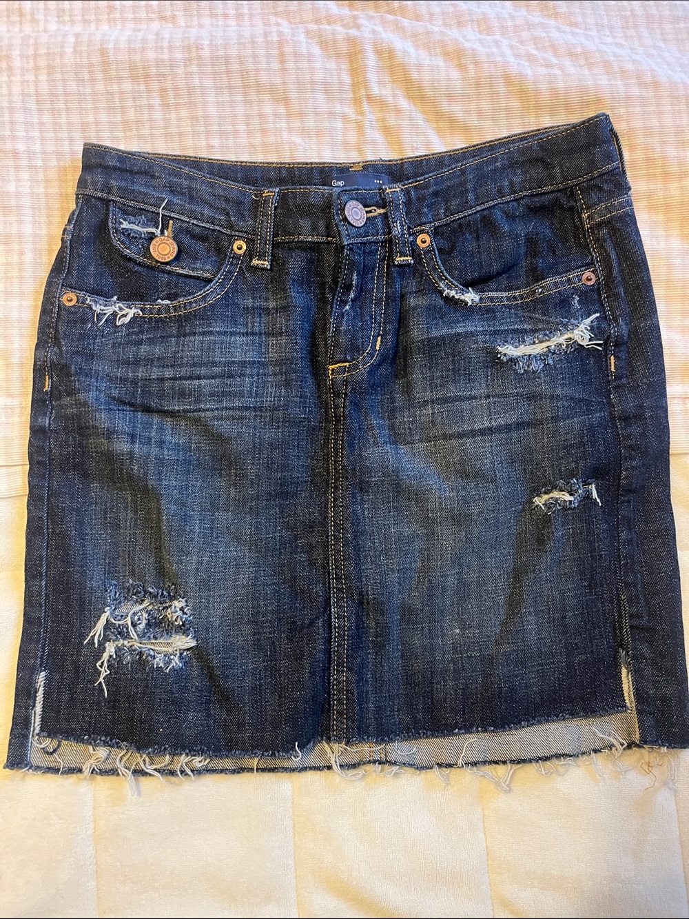GAP Ripped Dark Indigo Denim Mini Skirt